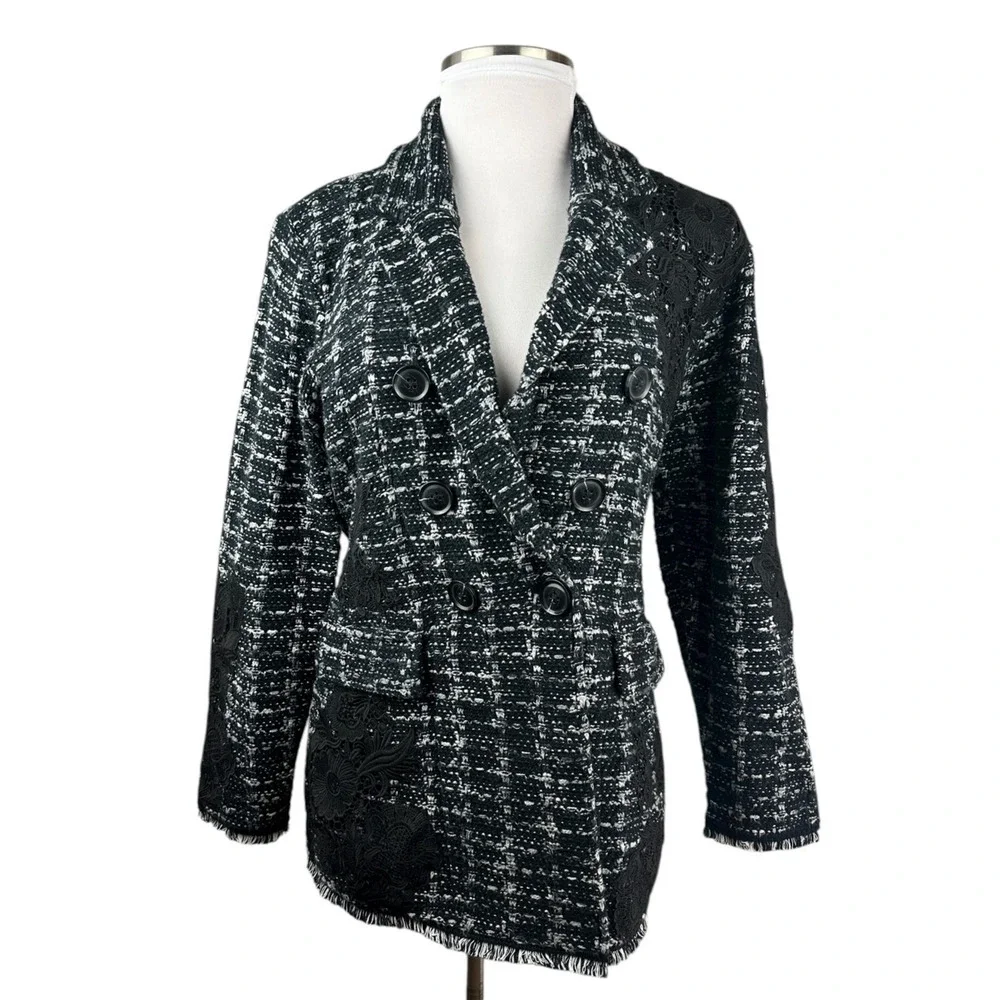 Chico's Tweed Lace Embroidered Metallic Cardigan Jacket Sweater Blazer Size 3 XL - Picture 14 of 16